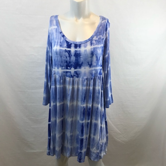 2/$40 Blue and White Tie Dye Babydoll Dress - Picture 2 of 5